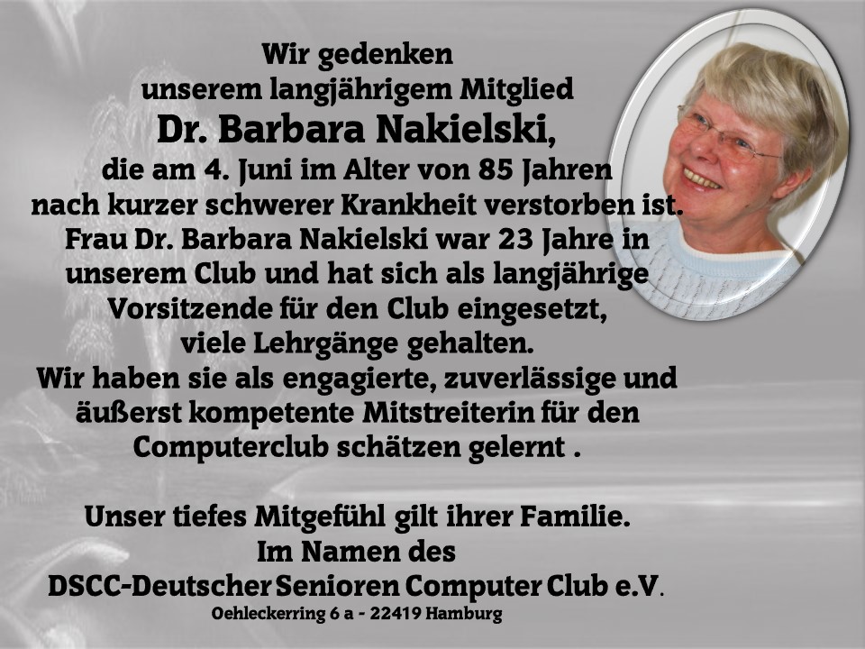 Nachruf Dr. Barbara Nakielski